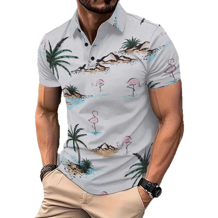 Herrer Poloshirt med kreativt tropisk motiv og åndbare egenskaber Stilla