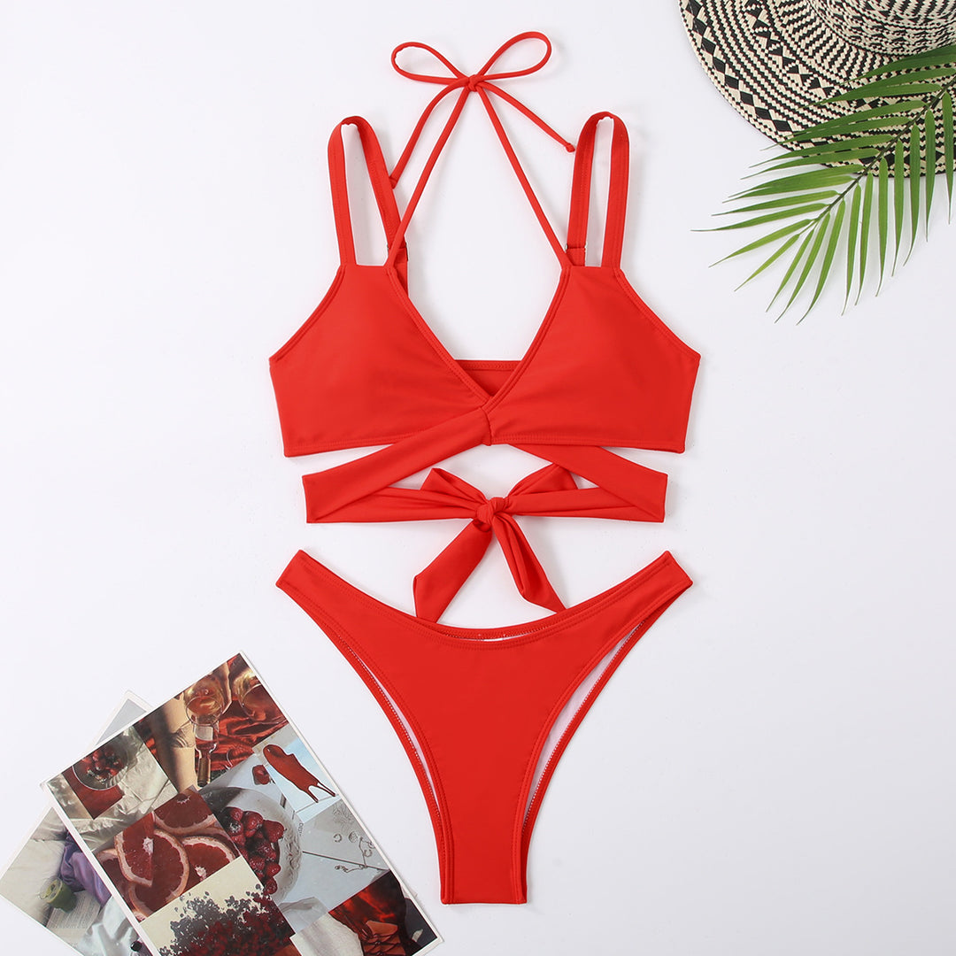 Dame Cropped Bikini-sæt med justerbare stropper og knude detalje Stilla
