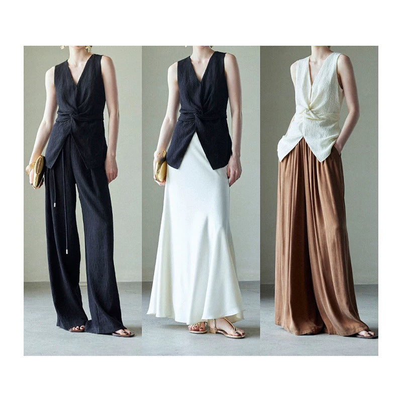 Dame indpakningsoverdel med asymmetrisk design og fint struktureret materiale Stilla