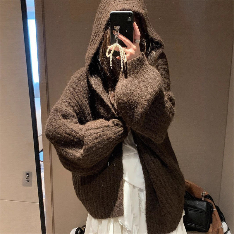 Kvinders hyggelige oversized hoodie-cardigan med dyb V-hals og løs pasform Stilla
