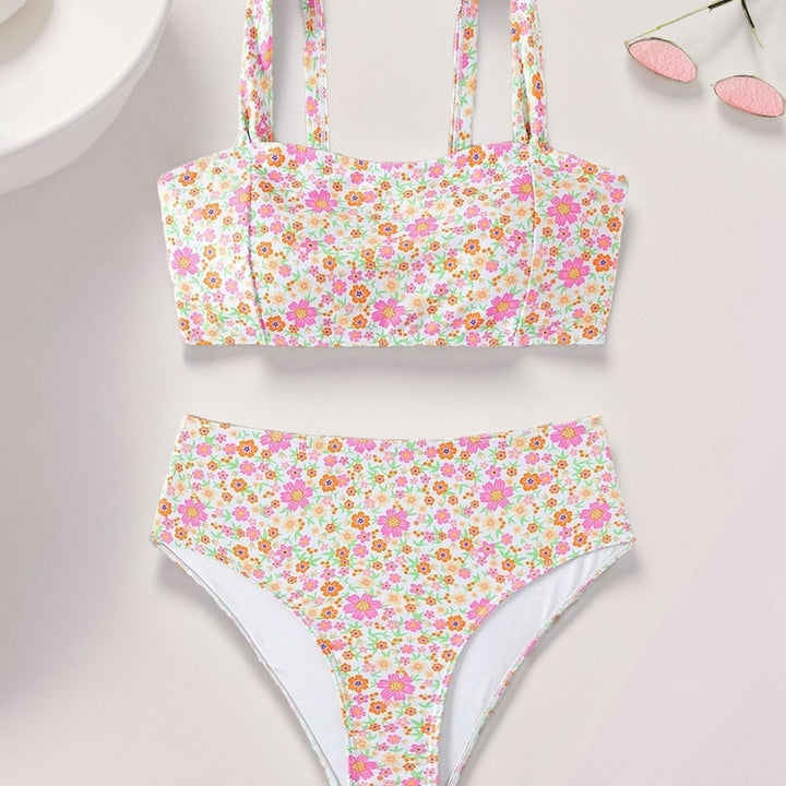 Dame Højskåret Bikini med Blomsterdesign og Brede Stropper Stilla
