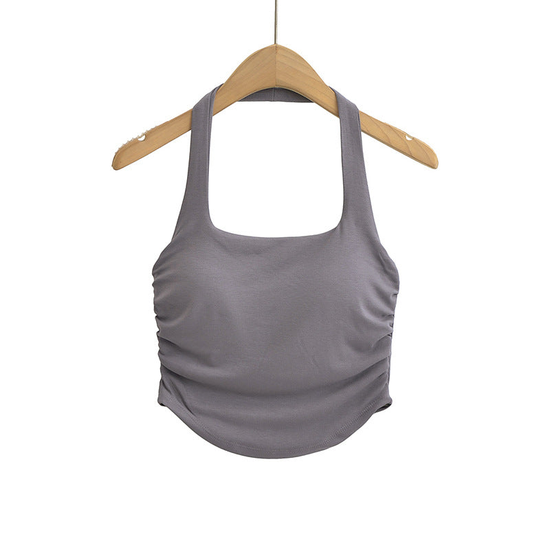 Dame Sporty Cropped Top med Scoop-Udskæring og Rynkede Detaljer Stilla