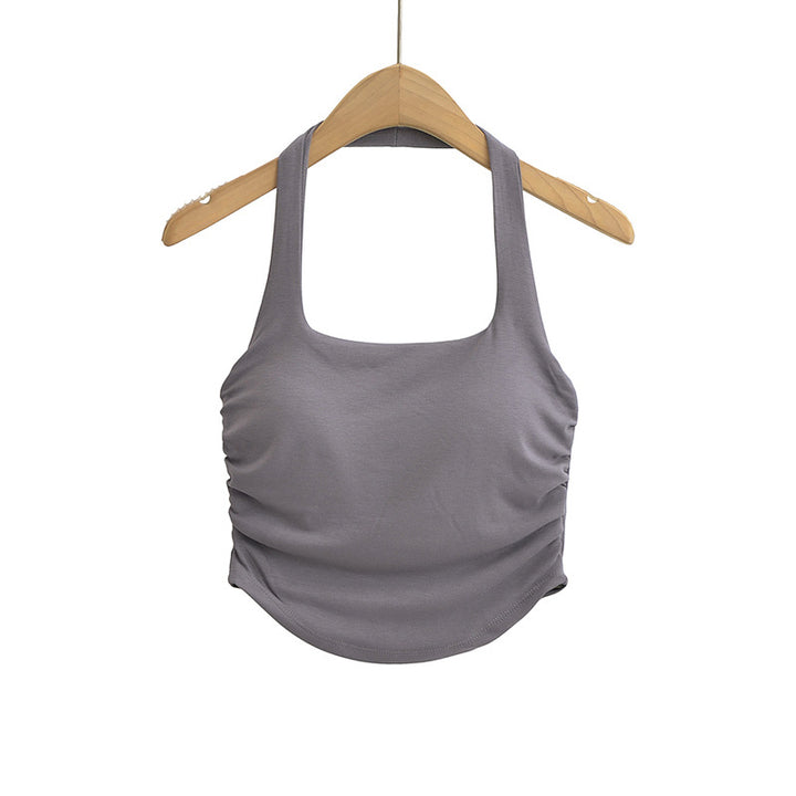 Dame Sporty Cropped Top med Scoop-Udskæring og Rynkede Detaljer Stilla