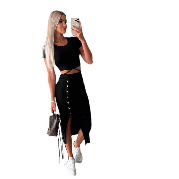 Dame to-delt sæt med crop top og smal midi skørt mulighed Stilla