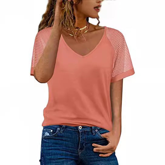 Dame sporty V-hals T-shirt med netærmer Stilla