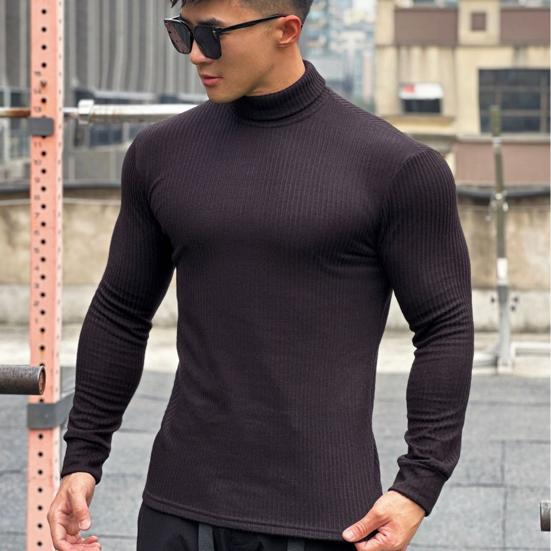 Herrer pullover med ståkrave og fin ribstruktur Stilla