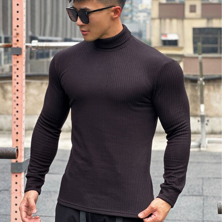 Herrer pullover med ståkrave og fin ribstruktur Stilla