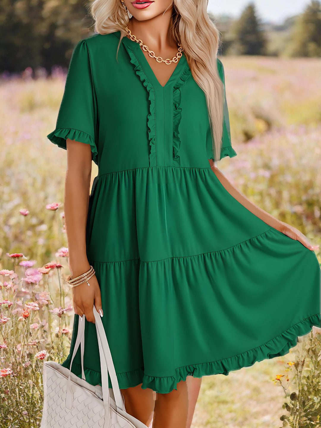 Dame Flydende Sommerkjole med Ruffle-detaljer Stilla