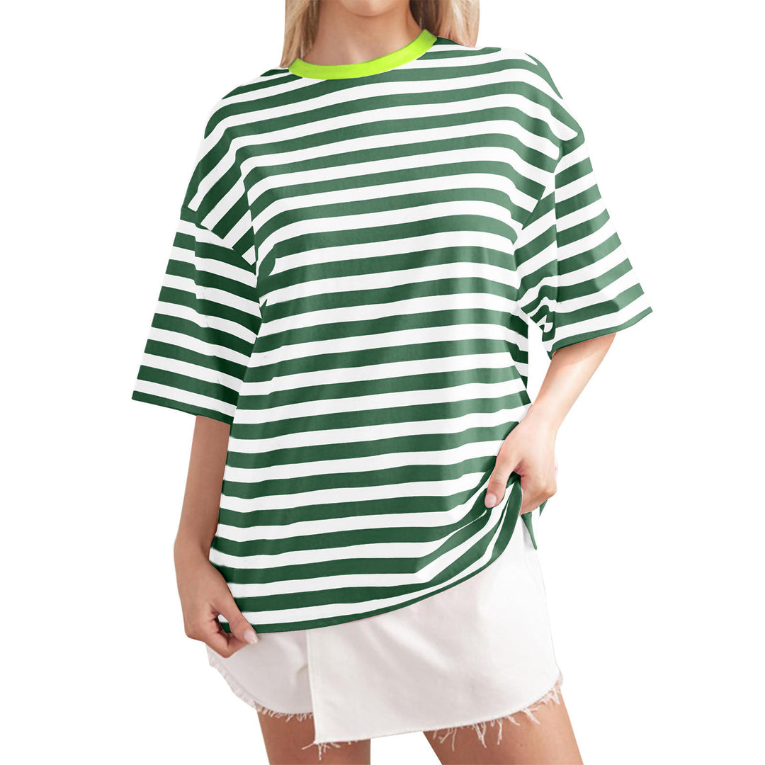 Dame Oversized stribet T-shirt med rund halsudskæring og korte ærmer Stiila