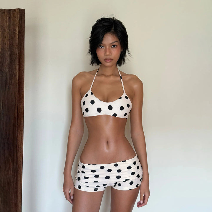 Dame bikini sæt med alsidige bindebånd og trendy prikket mønster Skovae