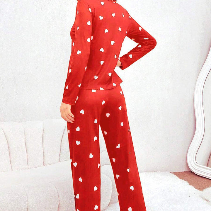 Dame Casual Hjerteprint Lange Ærmer Pyjamas Sæt Stilla