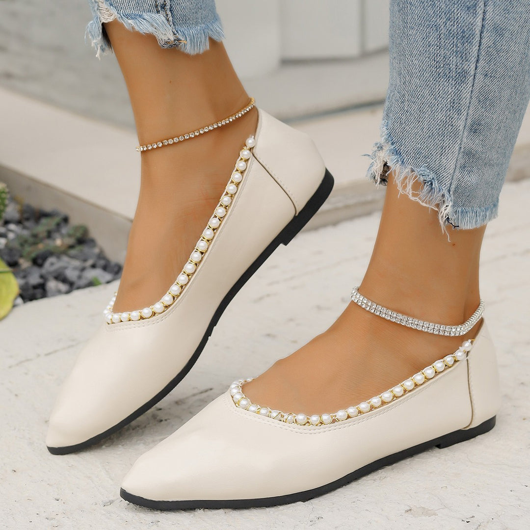 Dame elegante Ballerinas med skinnende perlebesætning og åndbar sål Stilla