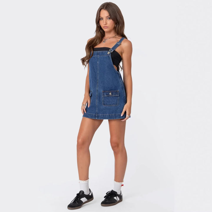 Damer Casual Jeanskjole med praktiske lommer og justerbare stropper Skovae