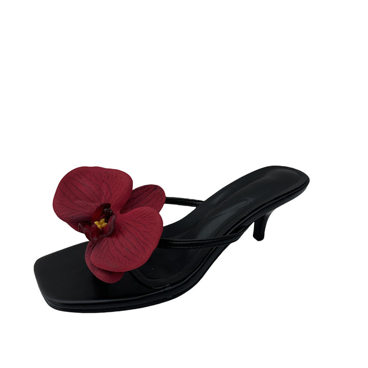 Dame flip-flops med florale detaljer og delikat hæl Stilla
