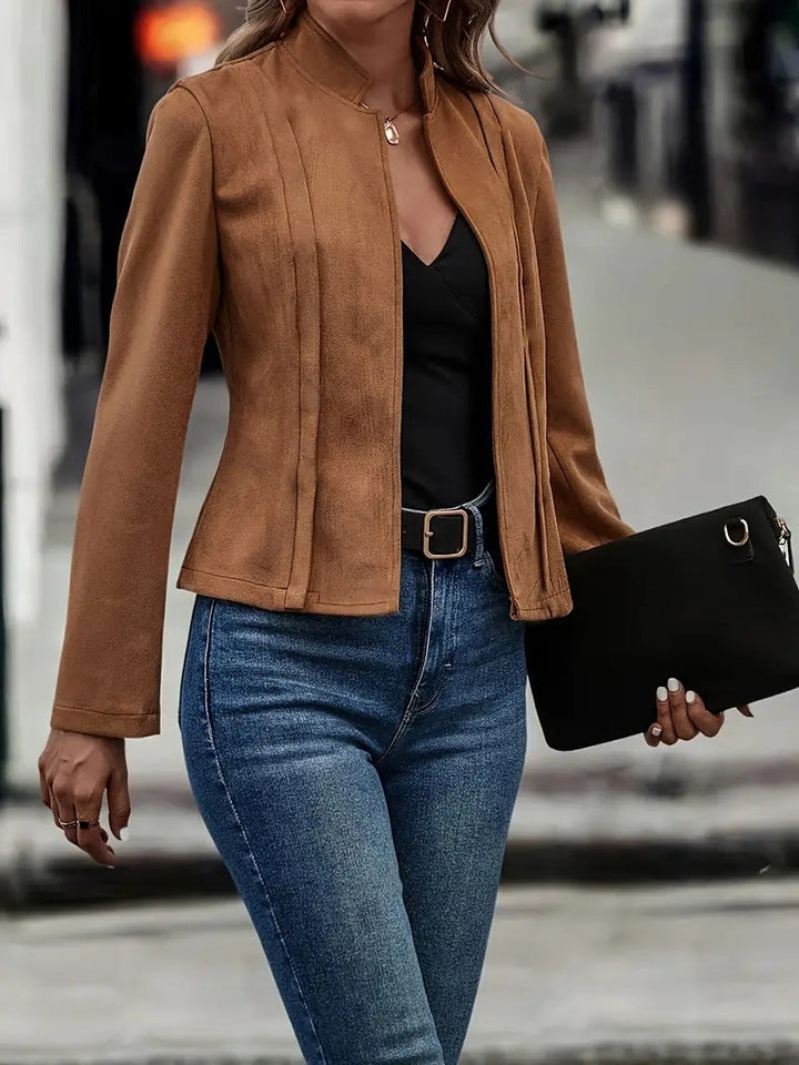 Stilla | Kort jakke Slim fit uldblanding ståkrave åben front