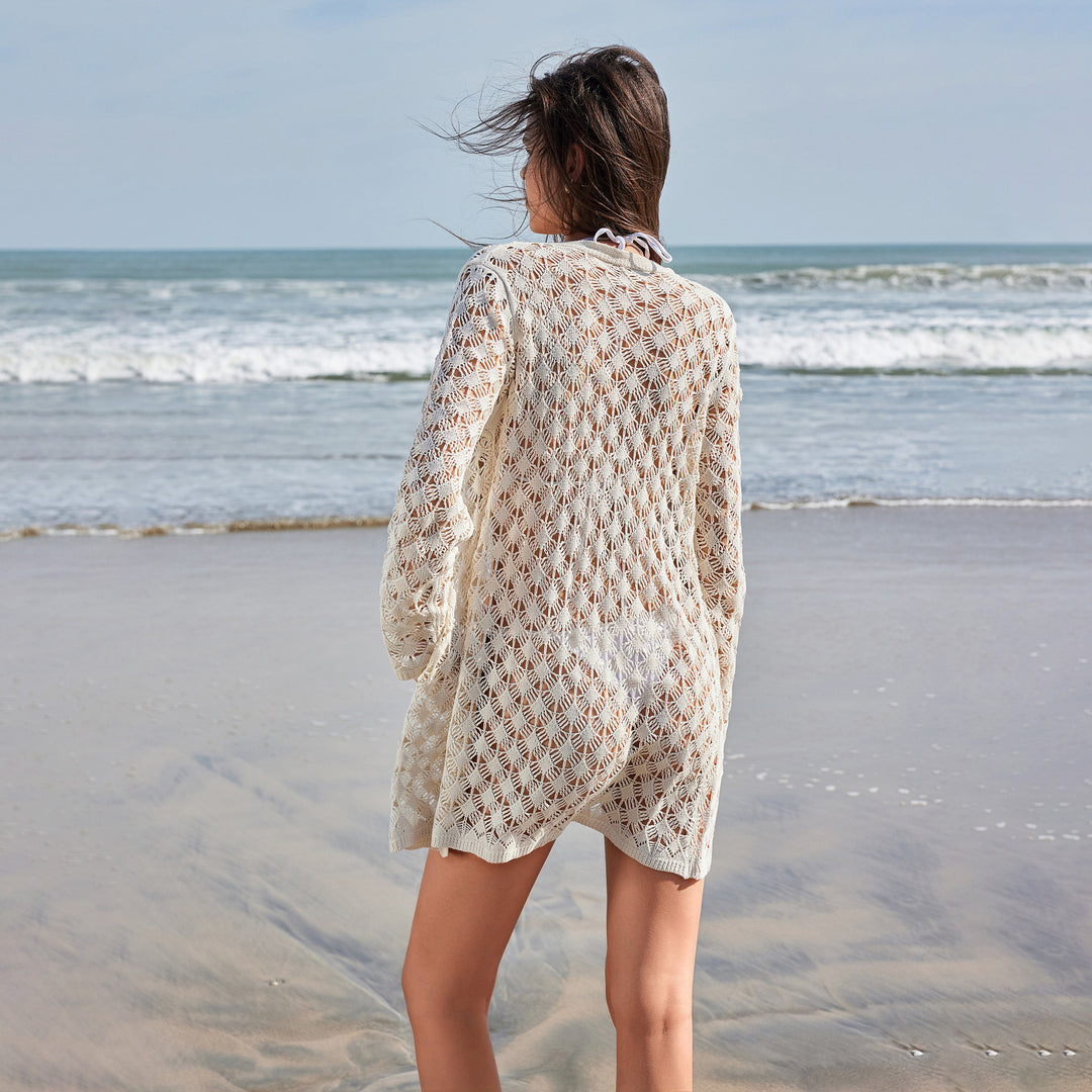 Dame Hæklet Åben Front Strand Cardigan Stilla