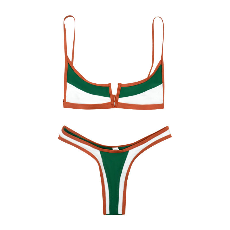 Dame Grafik-Bikini-Sæt med dyb V-udskæring og raffinerede kontrast sømme Stilla