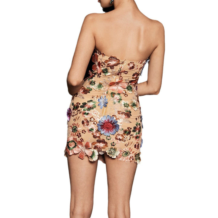 Dame Strapless Blomst Dekoreret Mini Kjole Stilla