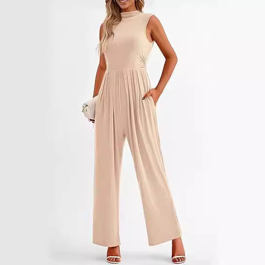 Dame Wide-Leg Jumpsuit med høj krave og sidelommer Stilla