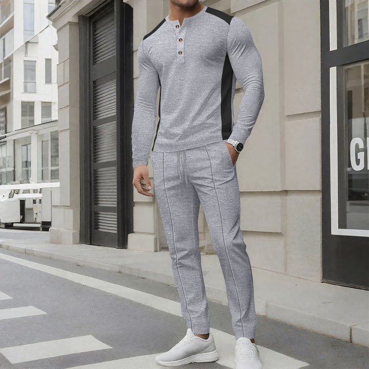 Herrer sportligt langærmet skjorte og joggingbukser sæt med struktureret design Stilla