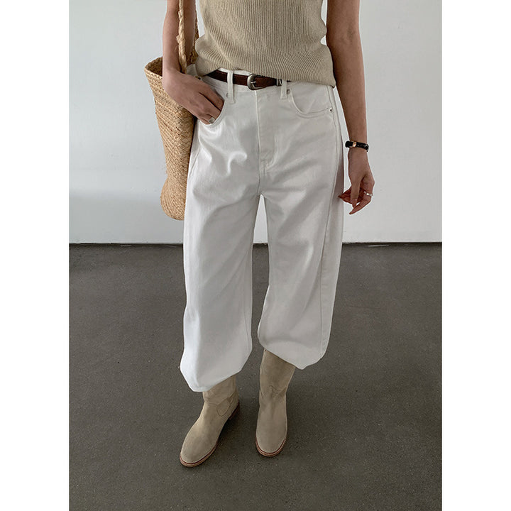 Dame bred High-Waist Jeansbukser med elegant snit og klassiske detaljer Stilla