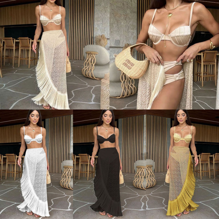 Dame bikini-sæt med elegant frynse nederdel og fashionable top Stilla