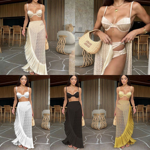 Dame bikini-sæt med elegant frynse nederdel og fashionable top Stilla