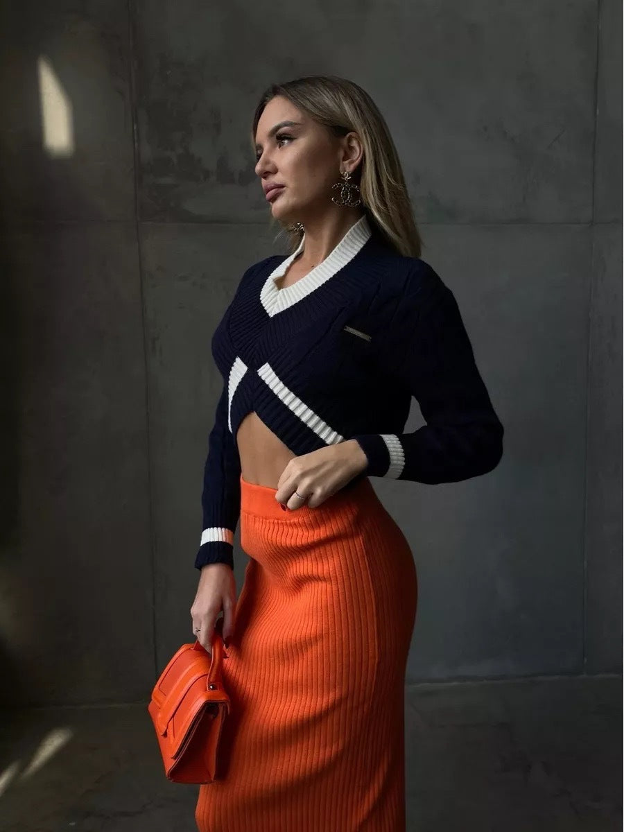 Femme Kort skåret fletmønster-sweater med kontrastdetaljer Stilla