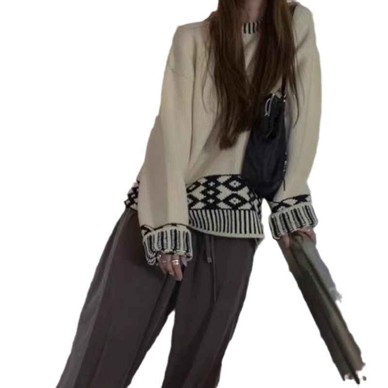 Kvinders strikket oversized trøje med slående mønster Stilla
