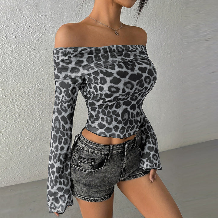 Dame Off-Shoulder Top med lange ærmer i animal-print Stilla