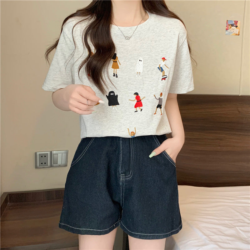 Dame Casual Broderet Grafik T-Shirt Stilla