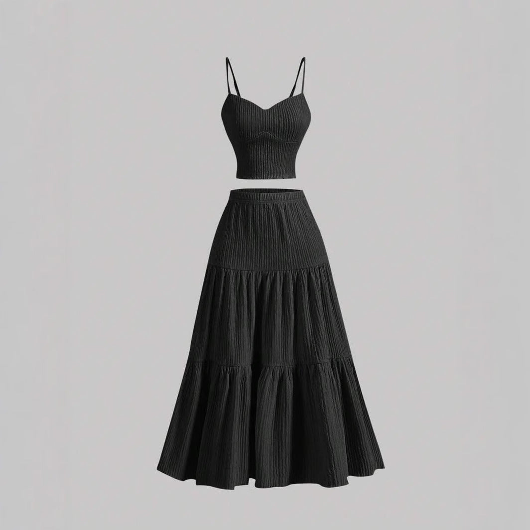 Dame luftig sommer top i to-delt look med volanger og justerbare stropper Stilla