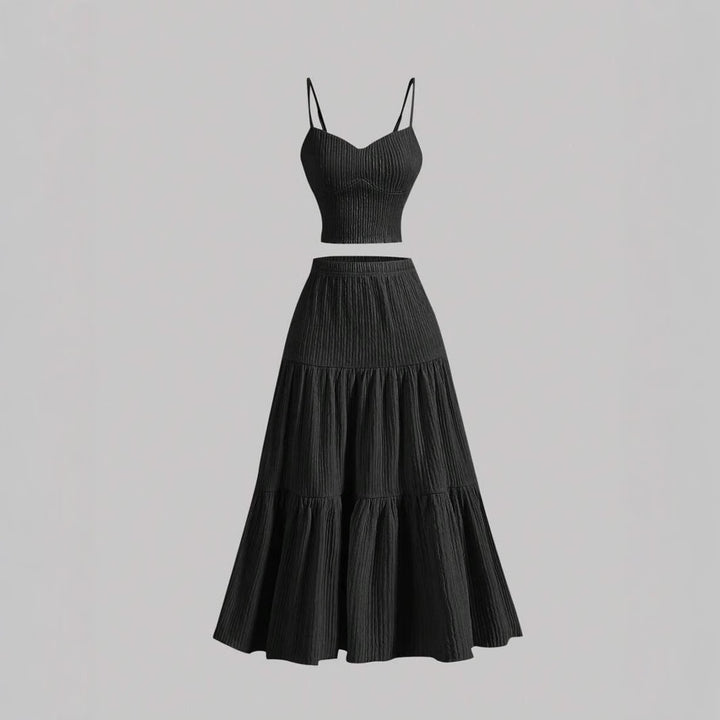 Dame luftig sommer top i to-delt look med volanger og justerbare stropper Stilla