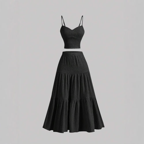 Dame luftig sommer top i to-delt look med volanger og justerbare stropper Stilla