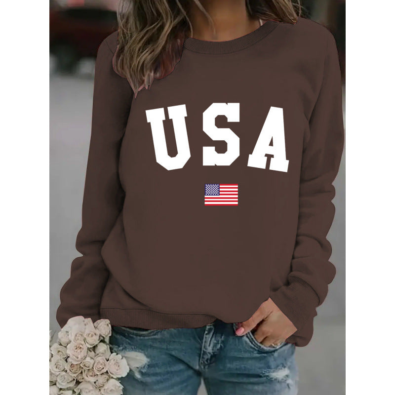 Kvinders sweatshirt med moderne USA udtalelse og hyggelig pasform Skovae