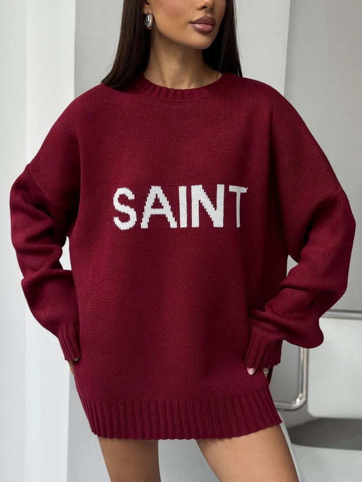 Kvinder Oversized Strik Sweater med Kreativ Skrift Stilla