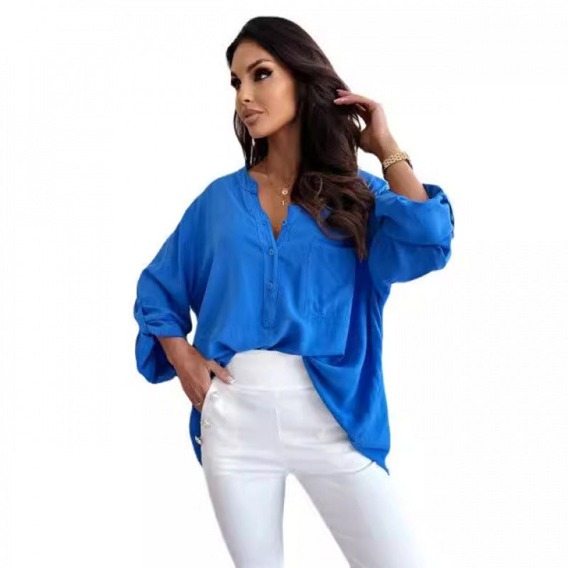 Femme Let Button-Up Bluse med opkrøllede ærmer Stilla
