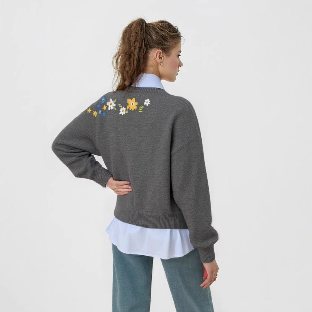 Kvinders afslappede sweater med blomsterbroderi design og løs pasform Stilla