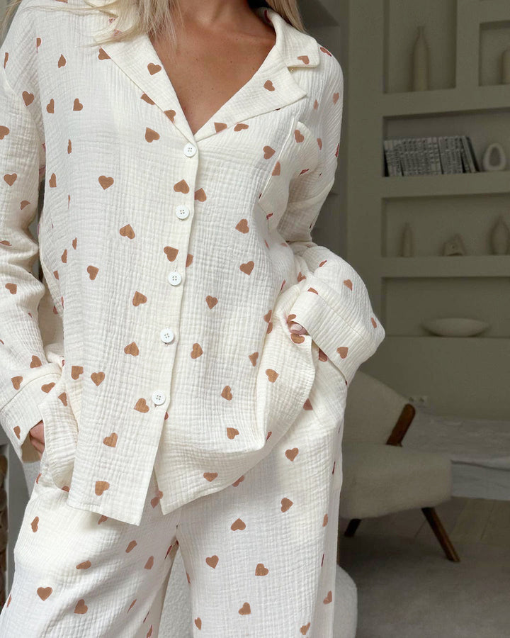 Dame hyggelig pyjamas med hjerte mønster Stilla