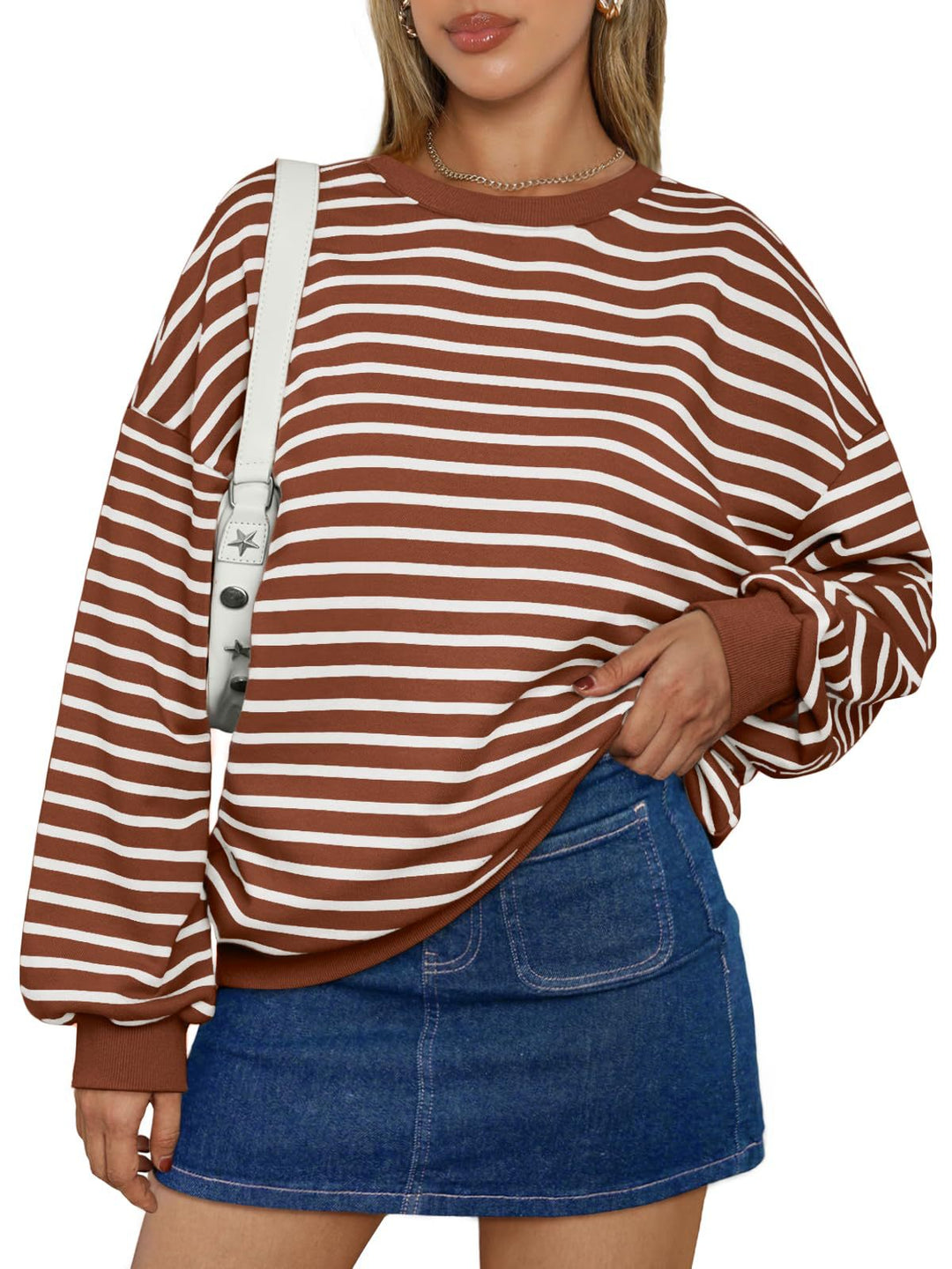 Dame Oversized Stribetrøje med bred pasform og elastiske manchetter Stilla