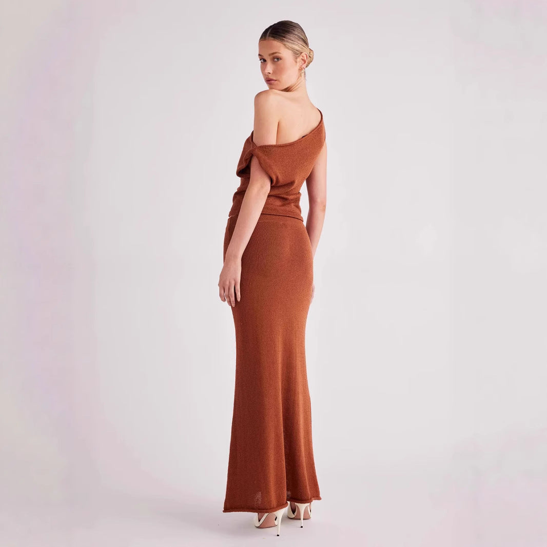 Dame Strik-Maxi-Kjole med lækkert Off-Shoulder Design Stilla