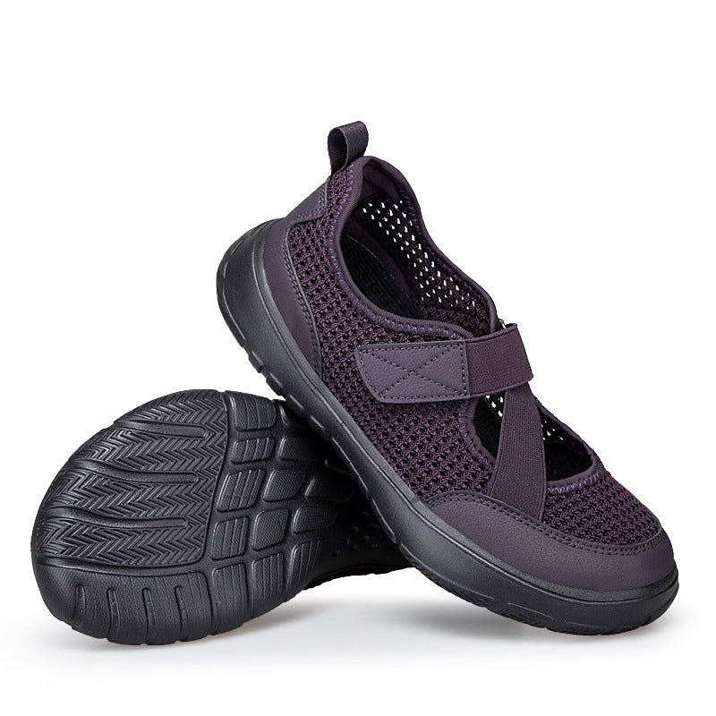Damer nan åndbar strik-rem sneaker med velcro lukning polstret komfortsål og fleksibel profilløbesål Skovae