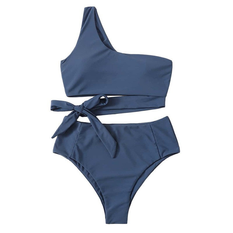 Damer One-Shoulder Bikini med høj talje og sidelæns bindebånd Skovae