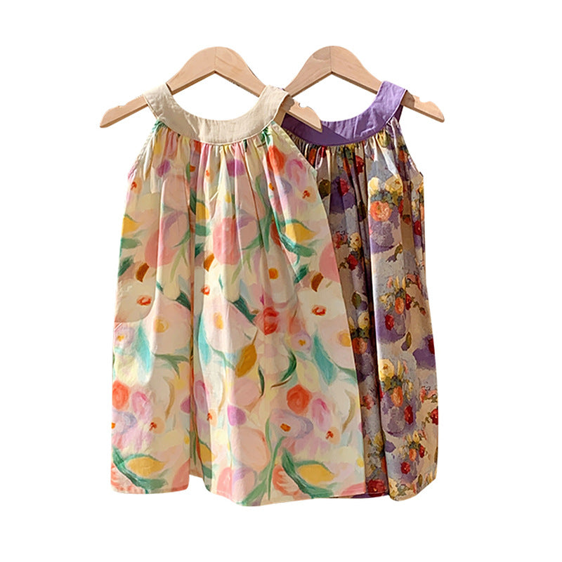 Pige Floral Print Solkjole med Volangudskæring Stilla