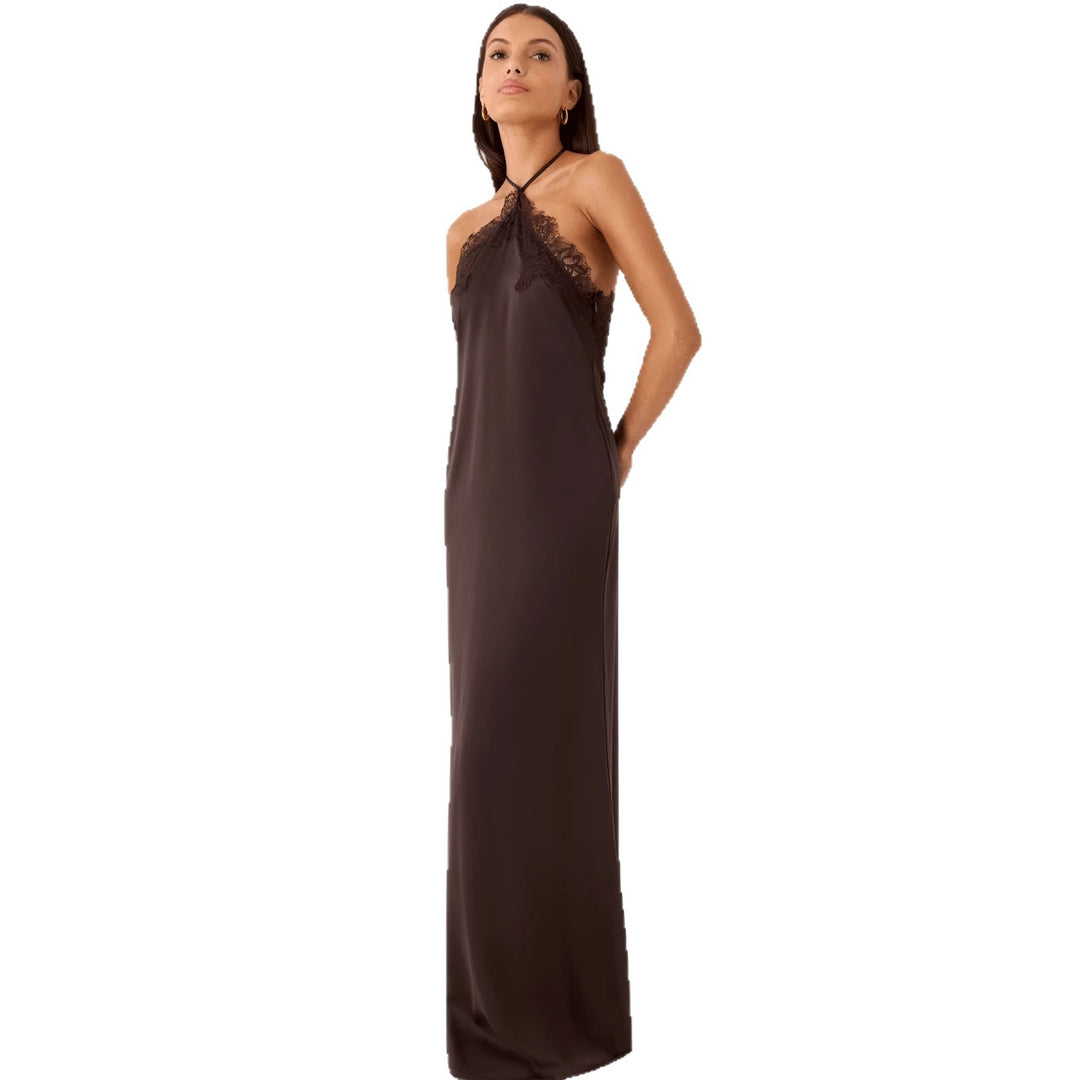 Dame Elegant Maxi Kjole med sofistikeret blonder bustier og flydende stof
