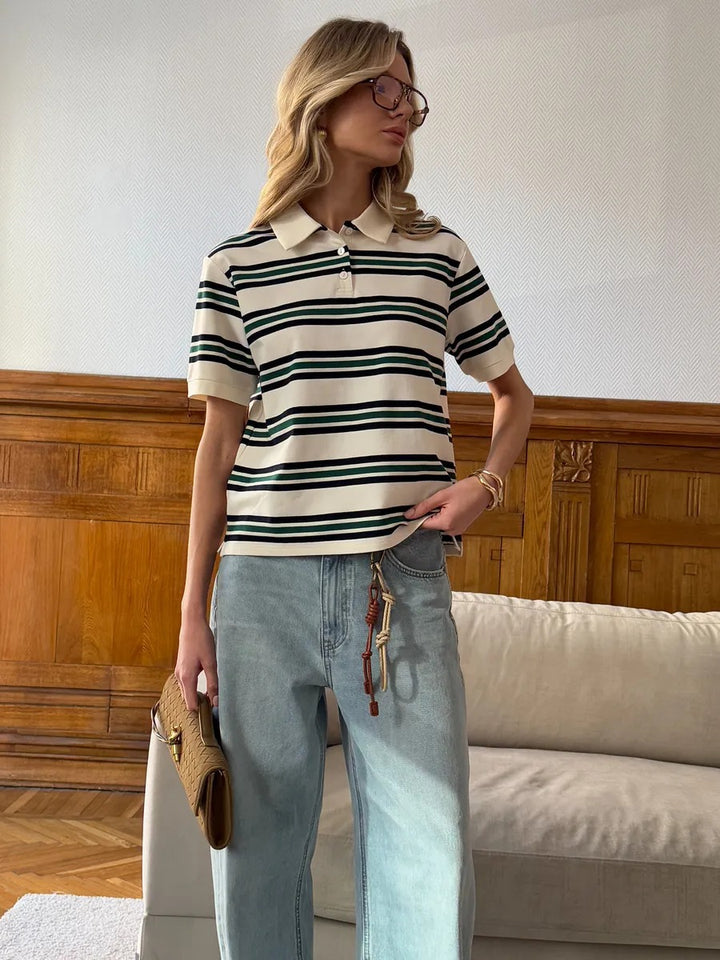 Dame Poloshirt med moderne stribemønster Stilla