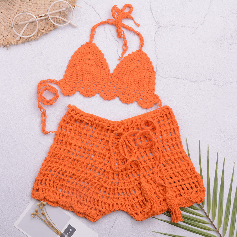 Dame Hæklet Bikini-Sæt med frynsedetalje og vendbart design Stilla