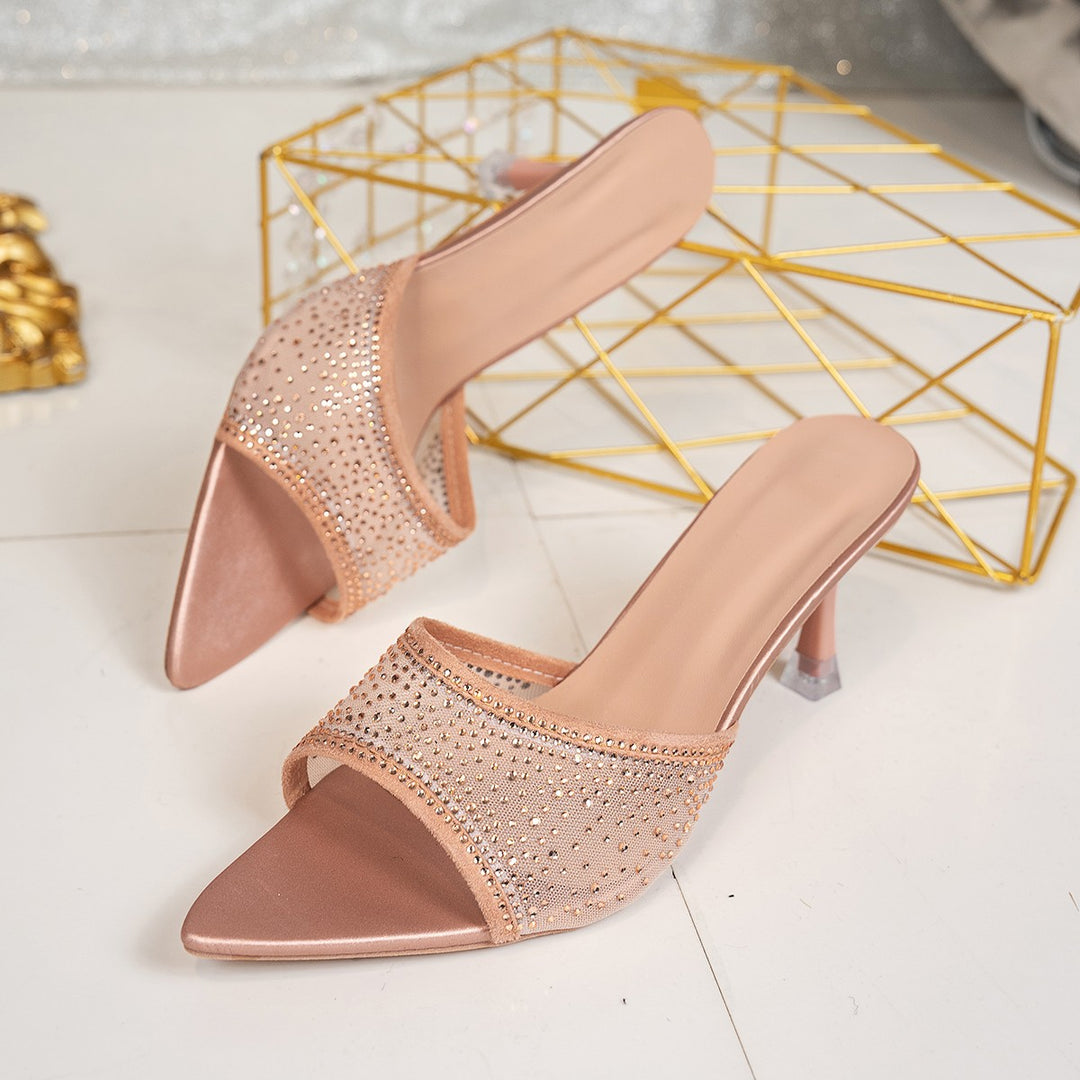 Dame Glamourøse Mules med funklende strasssten og elegant, gennemsigtigt overmateriale Stilla