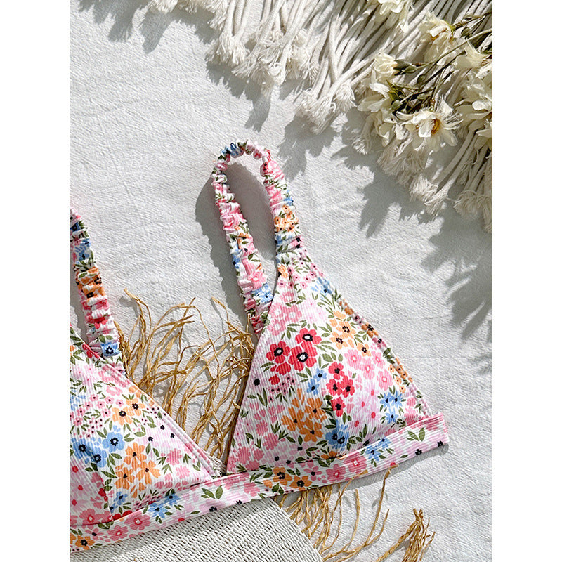 Dame Triangel-Bikini-top med blomster mønstre og justerbare stropper Skovae
