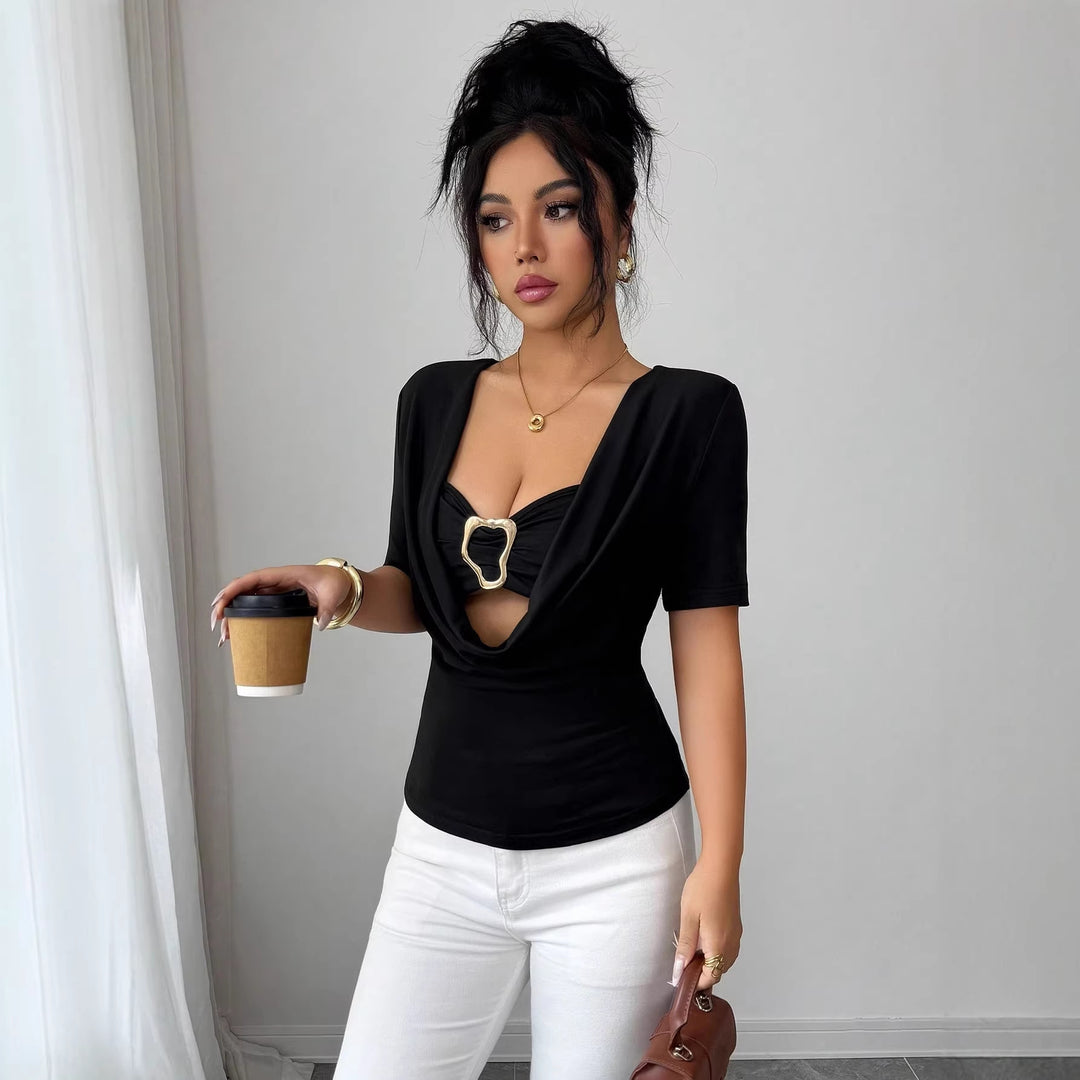 Dame nan draperet Cropped-Top med hjerteformet pynte spænde og Cut-Out Skovae